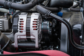 Powerful car engine. The internal design of the engine. Part of the car engine. Modern powerful car engine.