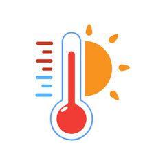 Thermometer icon, glass bulb with mercury, measuring instrument for air temperature and body temperature isolated vector symbol on a white background.
