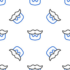 Line Mustache and beard icon isolated seamless pattern on white background. Barbershop symbol. Facial hair style. Colorful outline concept. Vector