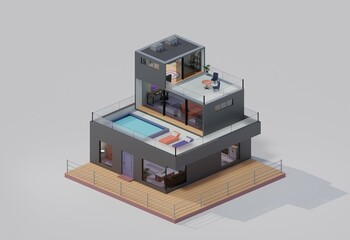 3D isometric illustration of modern house