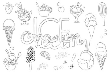 Ice cream doodle set. Isolated on white background.