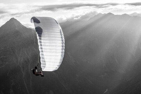 A speedwing in the mountains, black and white