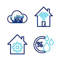 Set line Humidity, Smart home settings, with wi-fi and Internet of things icon. Vector