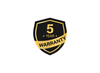 5 year warranty golden badge isolated on white background. warranty label.