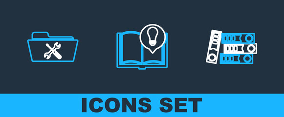 Set line Office folders, Folder service and Interesting facts icon. Vector