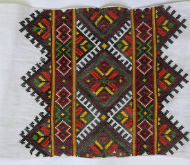 National ornament on Ukrainian embroidery. Ornamentation of old Ukrainian towels and tablecloths,...