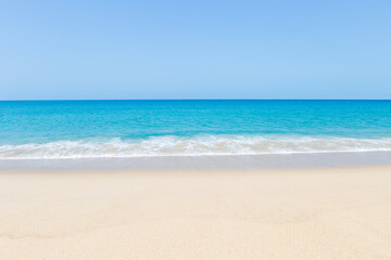Fototapeta na wymiar Peaceful tropical beach in south of Thailand, clean fine sandy beach in summer, empty beach