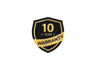 10 year warranty golden badge isolated on white background. warranty label.