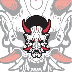 Fototapeta premium Oni japanese devil mask, Vector illustration