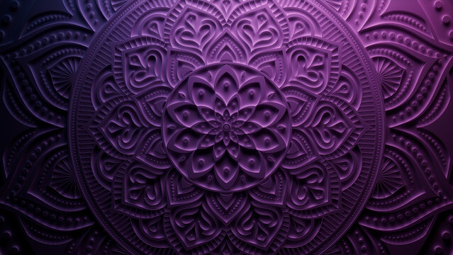Diwali Celebration Wallpaper, with Purple Three-dimensional Ornate Flower. 3D Render.