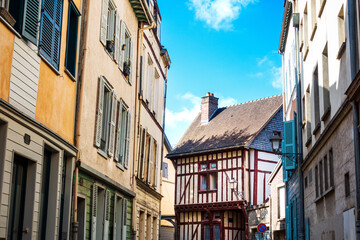 Troyes, FRANCE - August 20, 2022: Street view of downtown Troyes, France