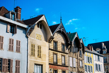 Obraz premium Troyes, FRANCE - August 20, 2022: Street view of downtown Troyes, France