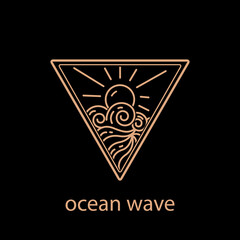 summer logo water wave sun holiday line art style design