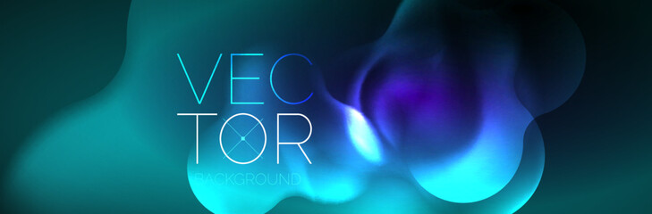 Glowing neon lights abstract shapes composition. Magic energy concept. Template for wallpaper, banner, background or landing