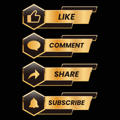 golden like comment share and subscribe button vector