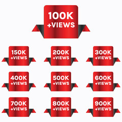 views celebration badge, 100k views to 900k views banner set