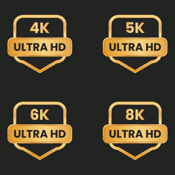  4k ultra hd,5k ultra hd,6k ultra hd, and 8k ultra hd resolution icons set