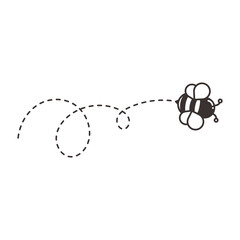 Bee flying path Vector bee flying in a heart shaped dot line Isolated on white background.