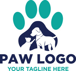 cat and dog in paw logo design