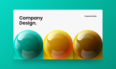 Isolated postcard design vector concept. Bright 3D balls web banner template.
