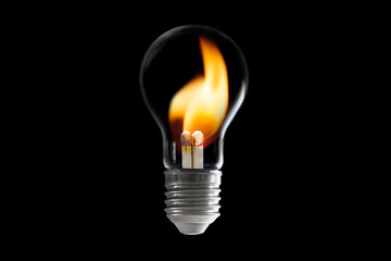 Incandescent light bulb with burning matches inside