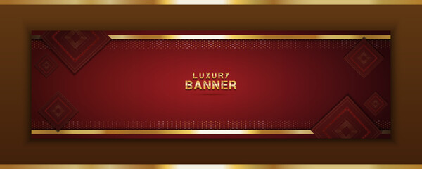 vintage frame luxury banner background and shiny gold texture isolated on red background
