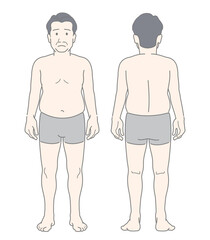 おじさん・中年男性　太り気味・ぽっちゃり体型　全身・前後　パンツ着用