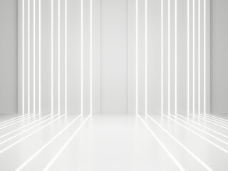 White Sci-Fi product display background. Scientific stage with white neon lights.