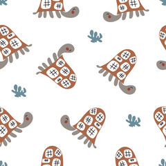 Seamless pattern with sea turtle. Vector illustration isolated on white background for nursery and textile decoration