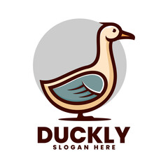 Vector Logo Illustration Duck Simple Mascot Style.