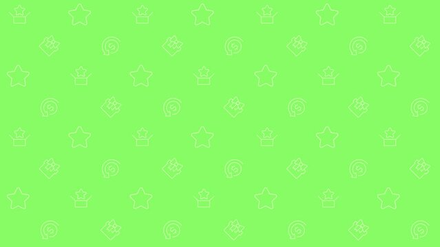 Animated discount seamless pattern. Announce special offer. Free gift promotion. Loyalty program. Looped icons on green background. 4k video animation with repeated elements for web and mobile