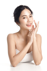Asian woman with a beautiful face and Perfect clean fresh skin. Cute female model with natural...