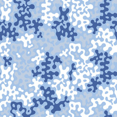 Military blue camouflage, seamless texture. Camo pattern for sporty clothing, fabric print. Repeats vector background.