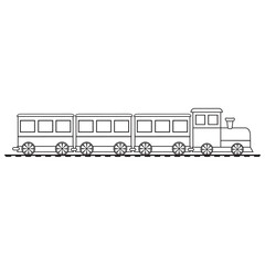 Coloring book for kids train, black contour line, vector isolated doodle illustration