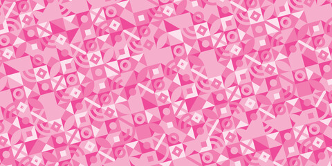 Horizontal banner with geometric pattern in grid. Trendy pinkish Bauhaus pattern background. Vector illustration EPS 10