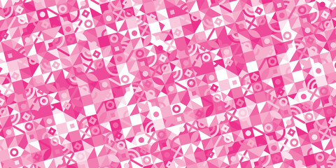 Fototapeta premium Horizontal banner with geometric pattern in grid. Trendy pinkish Bauhaus pattern background. Vector illustration EPS 10