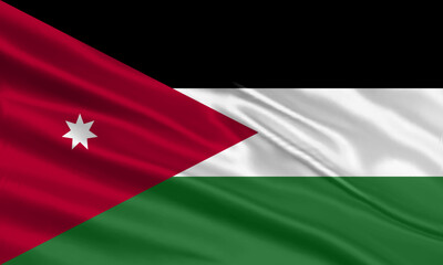Jordan flag design. Waving Jordanian flag made of satin or silk fabric. Vector Illustration.