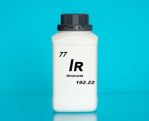 Iridium Ir chemical element in a laboratory plastic container