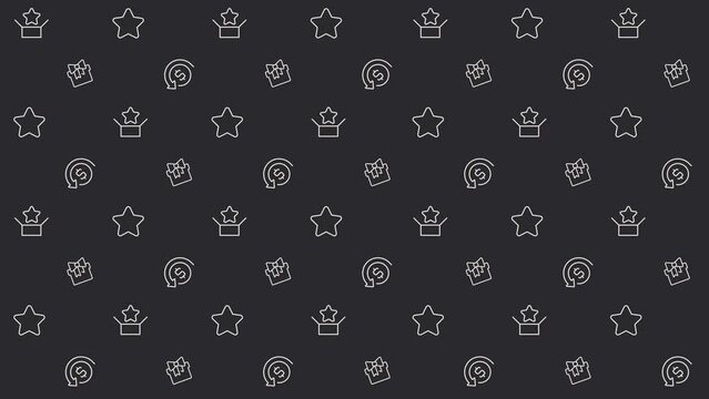 Animated promotion seamless pattern. Build customer loyalty. Earning cashback. Black Friday event. Looped icons on dark background. 4k video animation with repeated elements for web and mobile
