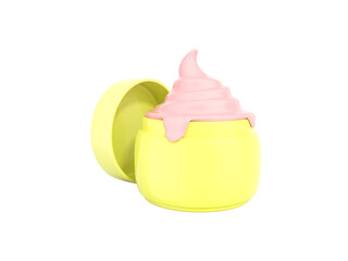 Strawbery and Chocolate cream container with waffle stick icon isolated 3d illustration