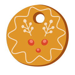 Gingerbread cookie. Christmas sweet. Winter homemade sweet. Hand drawn vector illustrations isolated on the white background.