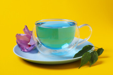 Concept of tasty hot drink, Anchan tea, close up