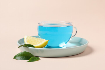 Concept of tasty hot drink, Anchan tea, close up