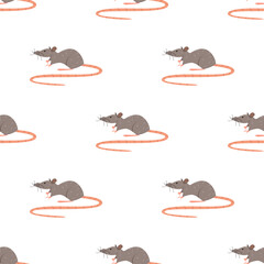 Children s seamless pattern with a rat on a white background. Perfect for kids clothing, fabric, textiles, baby jewelry, wrapping paper.