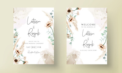 elegant bohemian wedding invitation card with hand drawn wildflowers