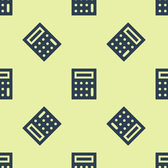 Blue Calculator icon isolated seamless pattern on yellow background. Accounting symbol. Business calculations mathematics education and finance. Vector