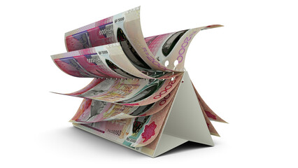 Calendar made of Mauritian rupee  notes isolated on white background. Money calendar. spending concept. 3d rendering