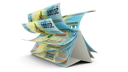 Calendar made of Malagasy ariary notes isolated on white background. Money calendar. spending concept. 3d rendering