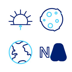 Set line Not applicable, Earth globe, Moon and Sunrise icon. Vector