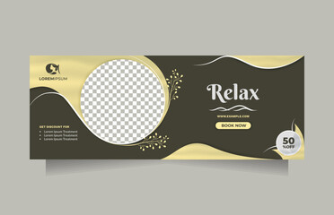 Horizontal design social media banner template for Beauty Care Center promotion. Modern Vector design concept to promote hair spa, Healthy Skin Clinic, cosmetic sale, skin treatment, pedicure, etc